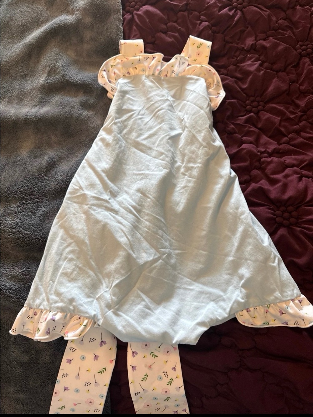 Light Blue & Pink Floral Toddler Pajama Dress